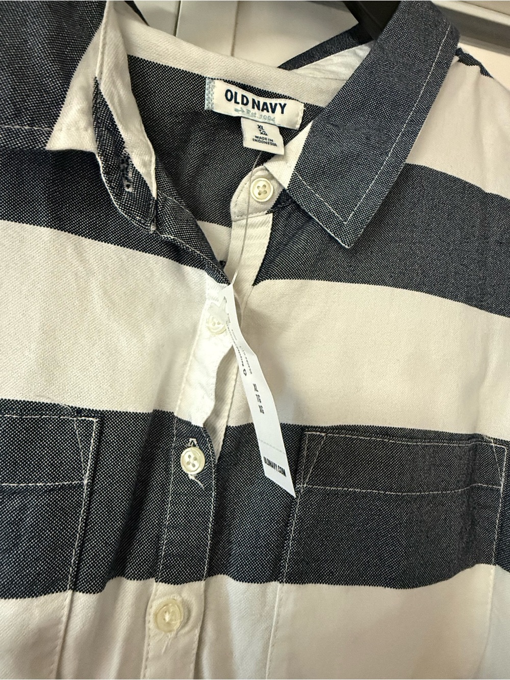 Old Navy Navy and White Striped Button-Up Tunic Dress - Picture 2 of 4